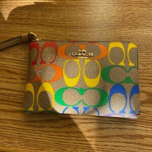 Corner Zip Wristlet In Rainbow Signature Canvas